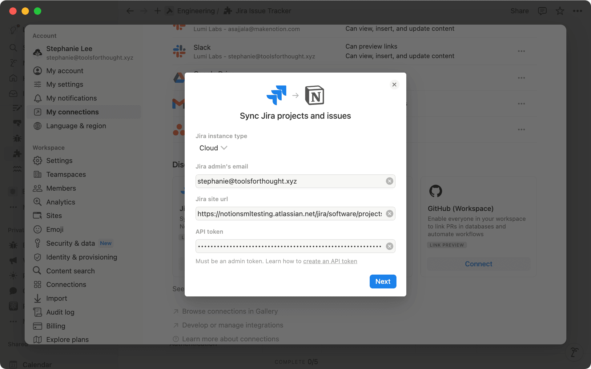 Para configurar o Jira Sync, você precisará ser proprietário do espaço de trabalho no Notion e administrador do Jira e criar um token de API