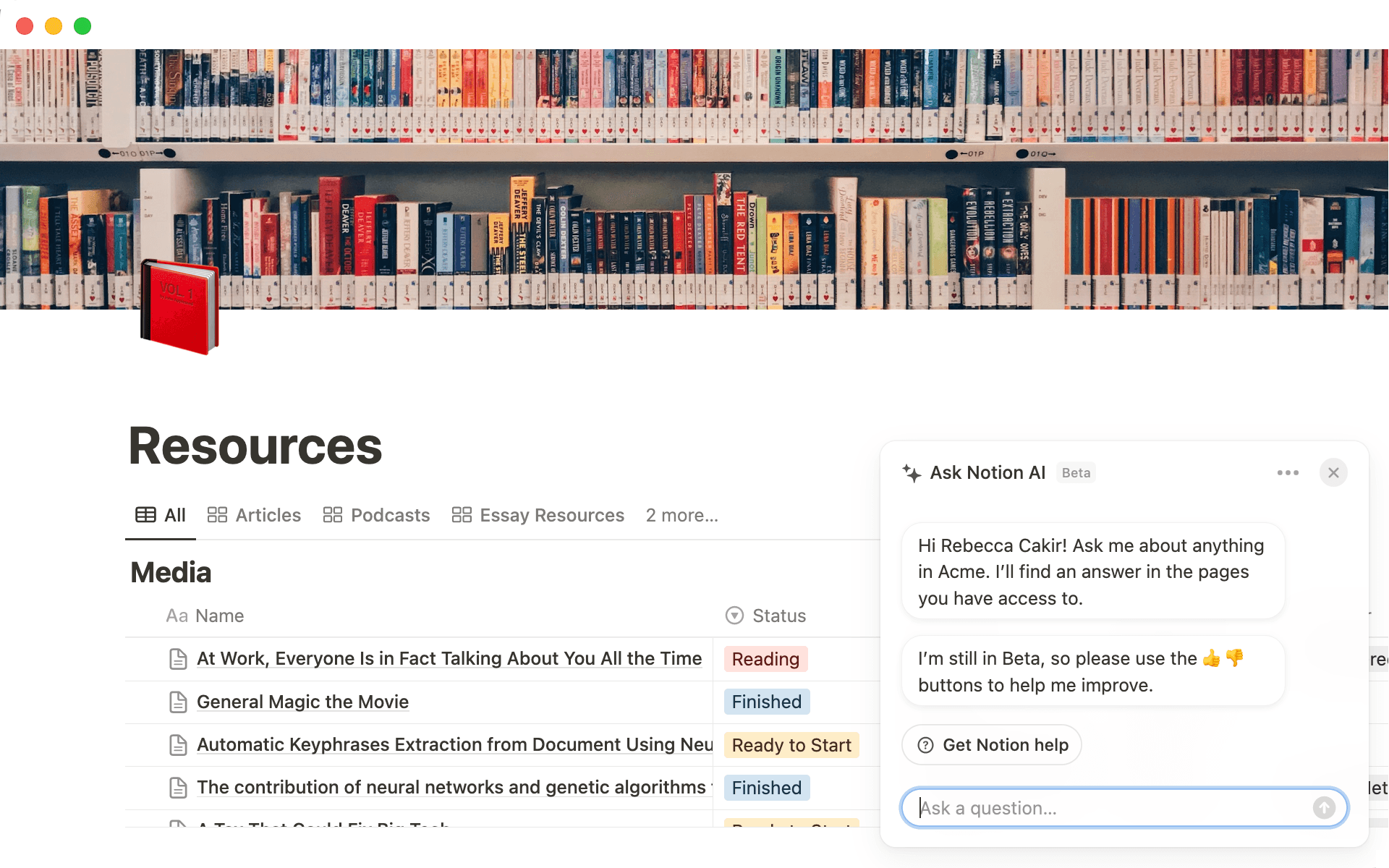 Clique no brilho no canto inferior direito para abrir o Notion Responde. O recurso também está disponível no menu de pesquisa.
