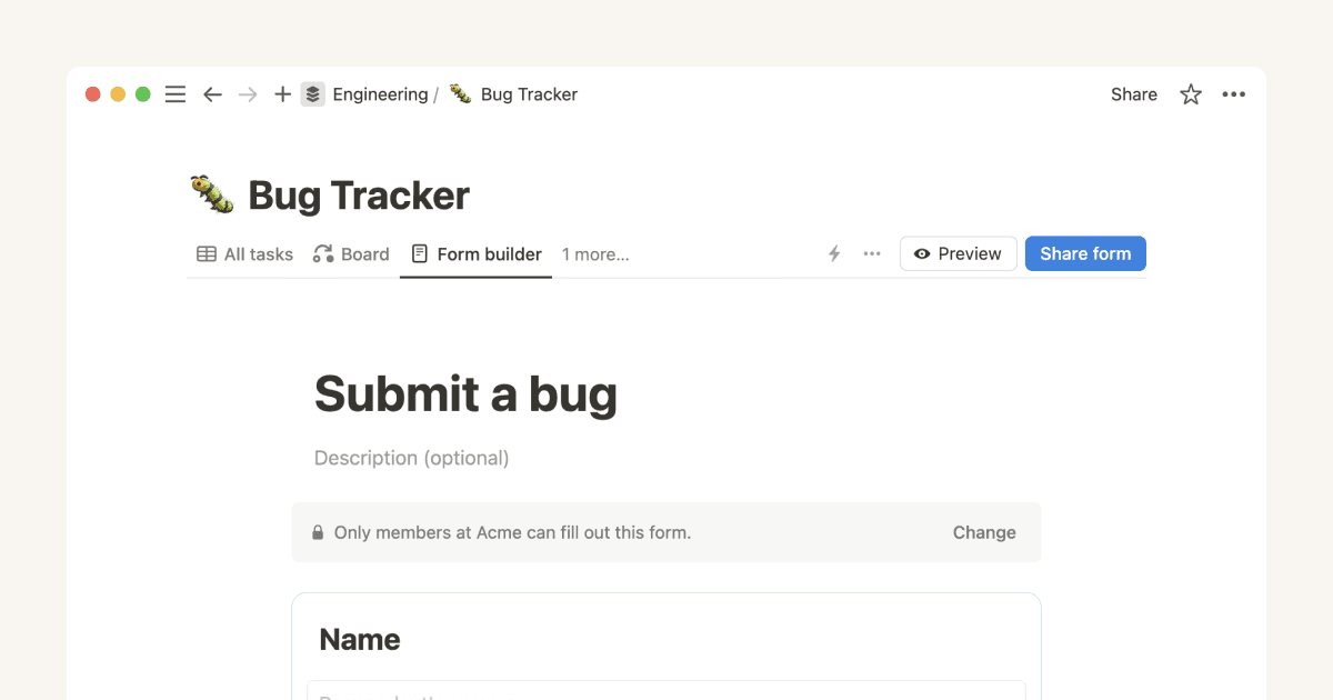 Use os formulários para coletar, organizar e agir com base nas respostas, diretamente no seu espaço de trabalho do Notion