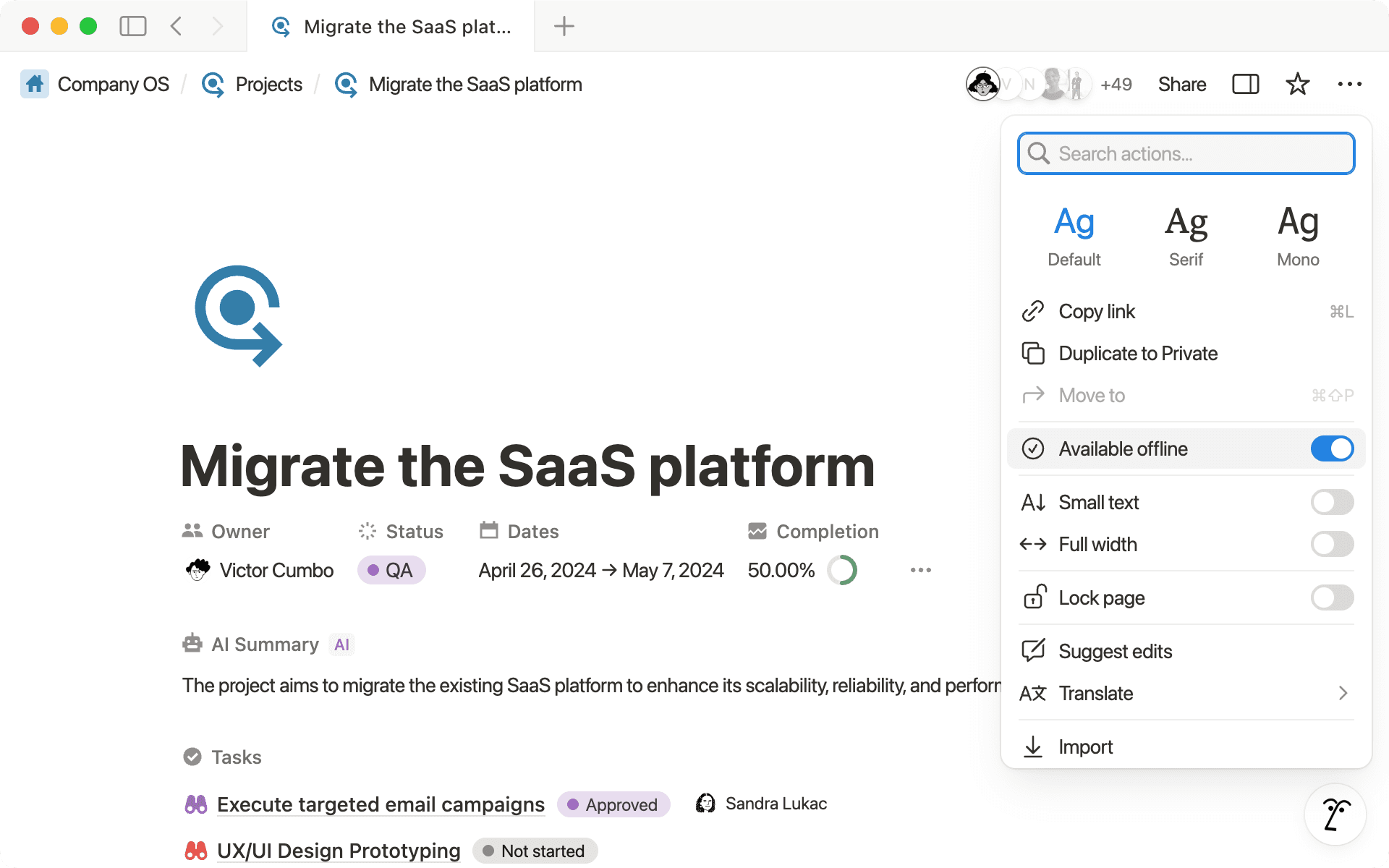 Captura de tela do modo offline