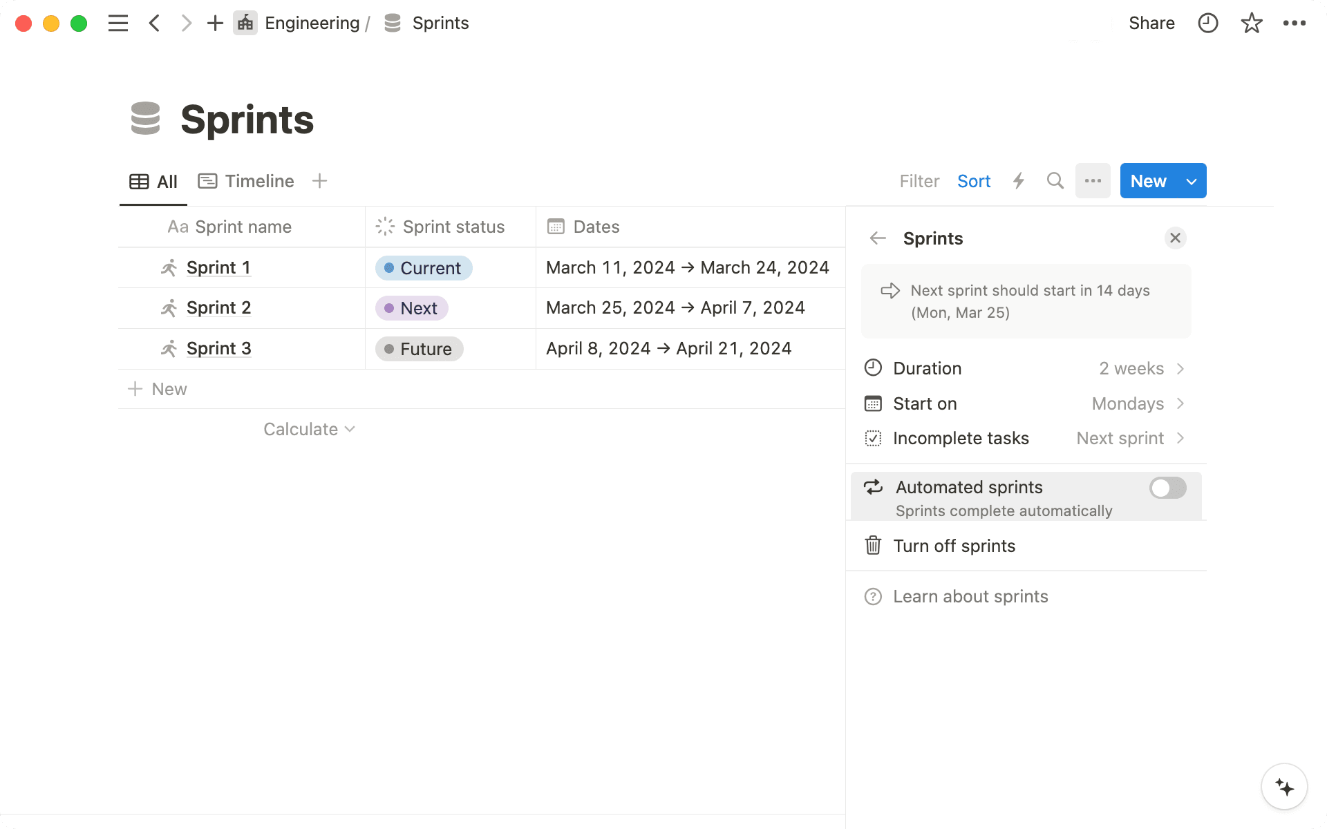 Use a conclusão e a criação automatizadas de sprints para eliminar etapas manuais.