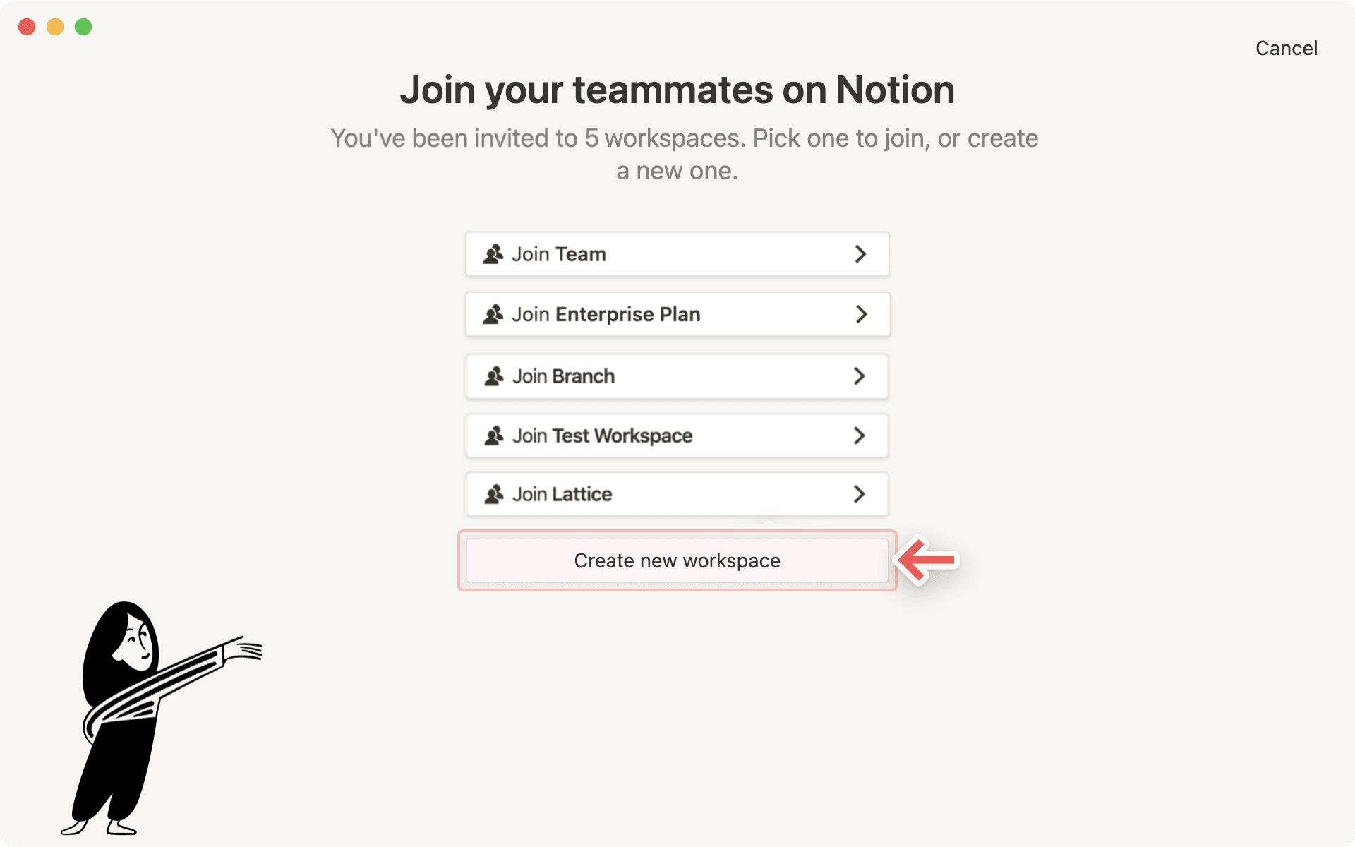 Crie um novo espaço de trabalho
