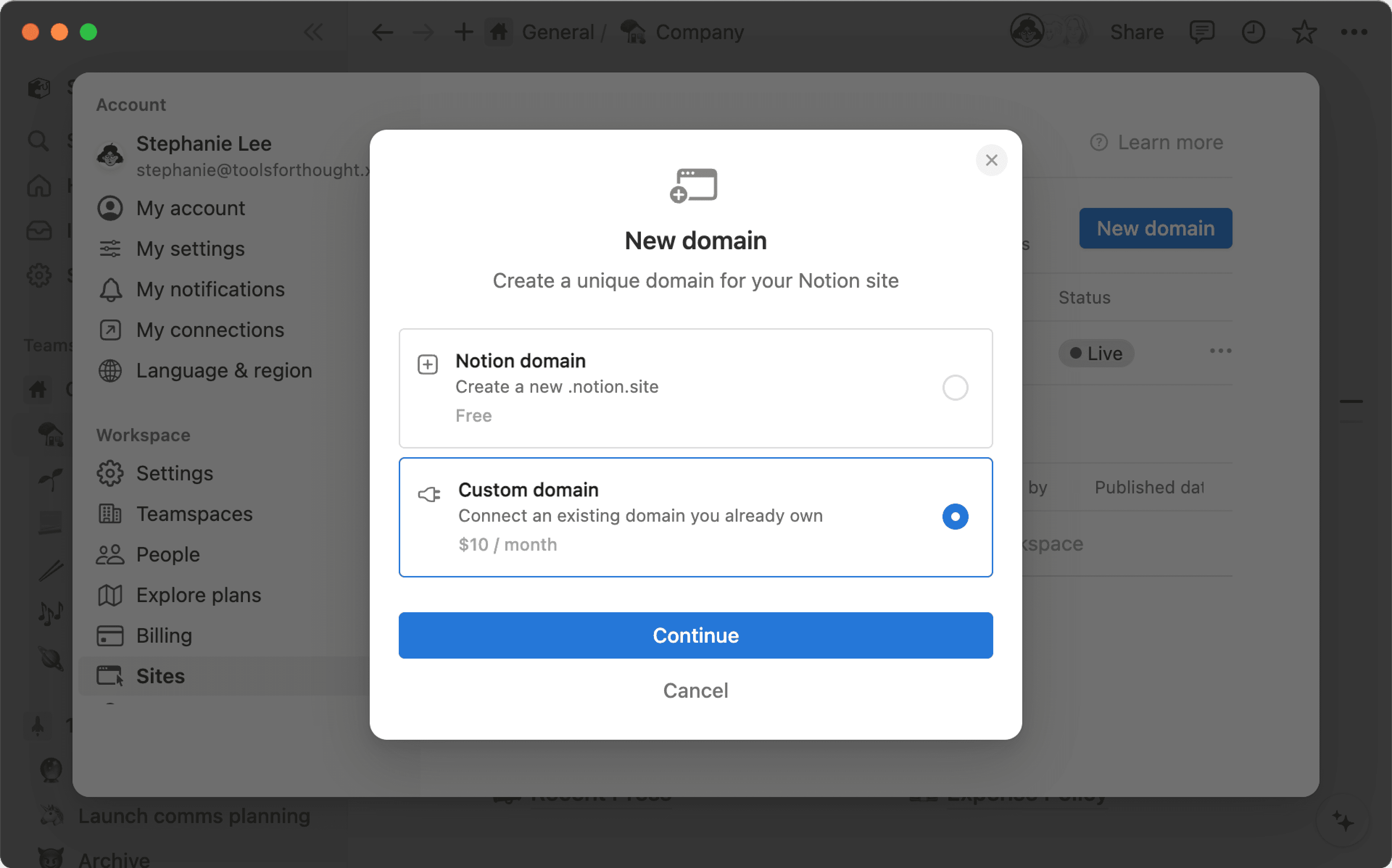 hc: imagem principal conectar domínio personalizado