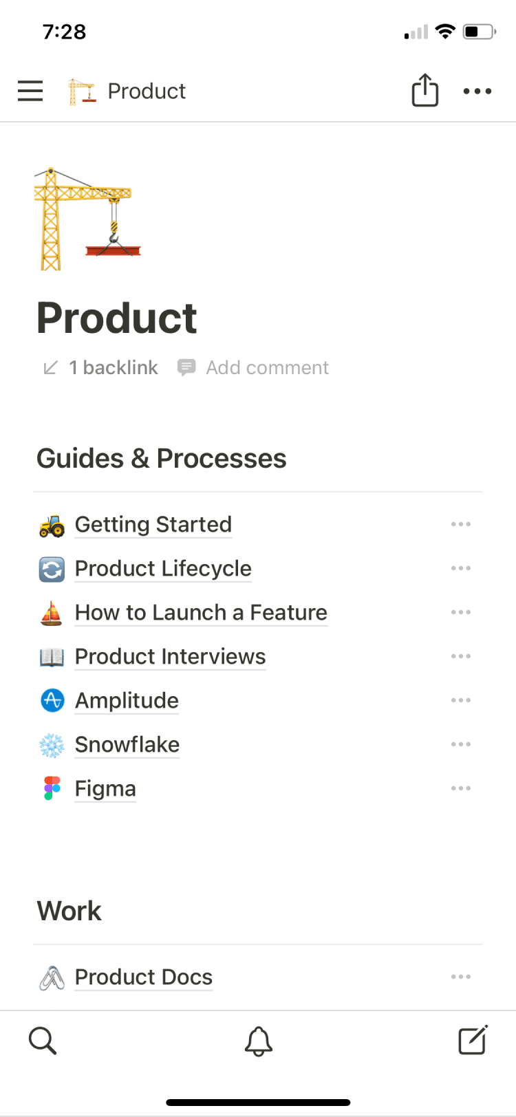 A screenshot of Notion’s mobile app
