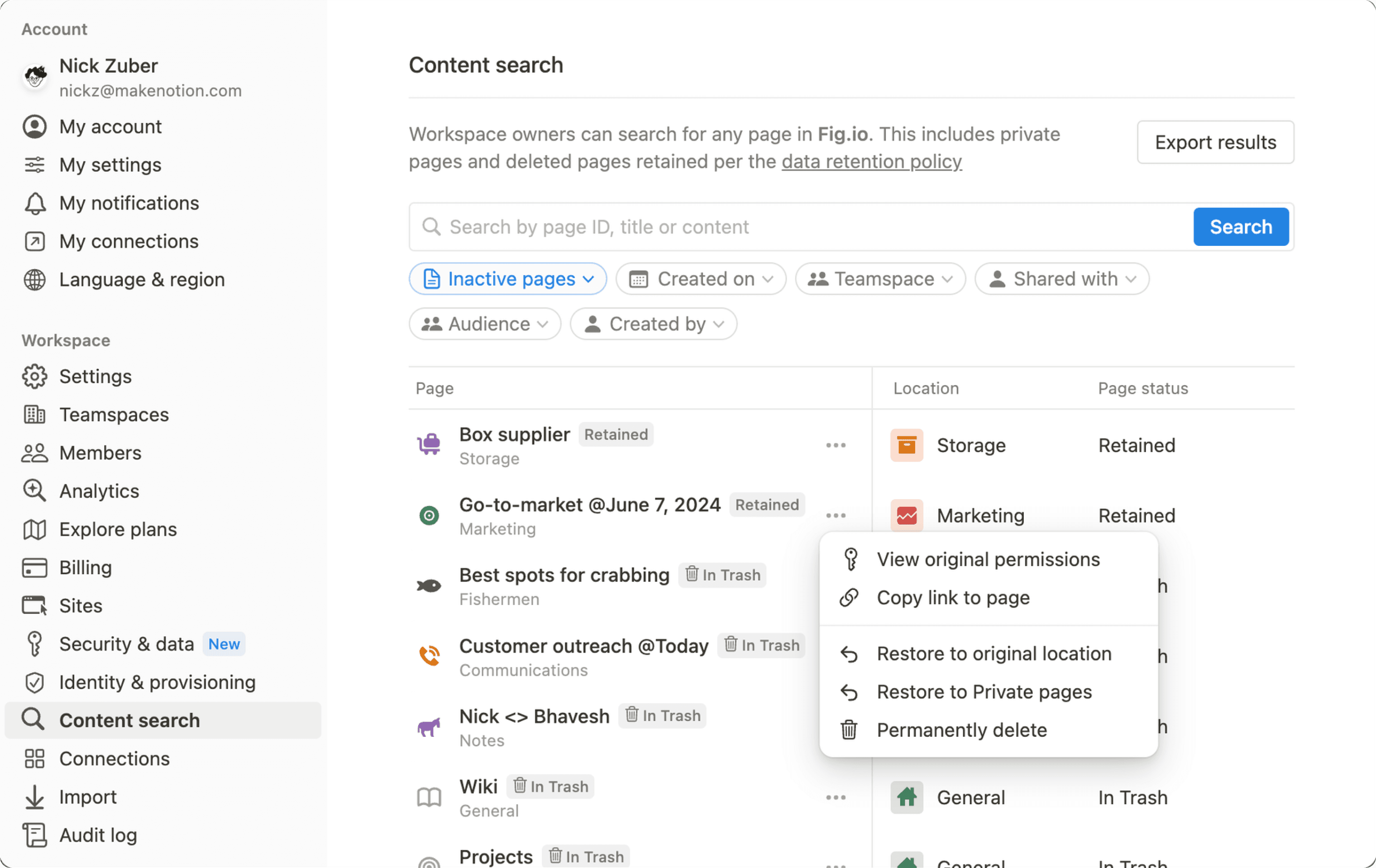 Buscar páginas excluídas e retidas
