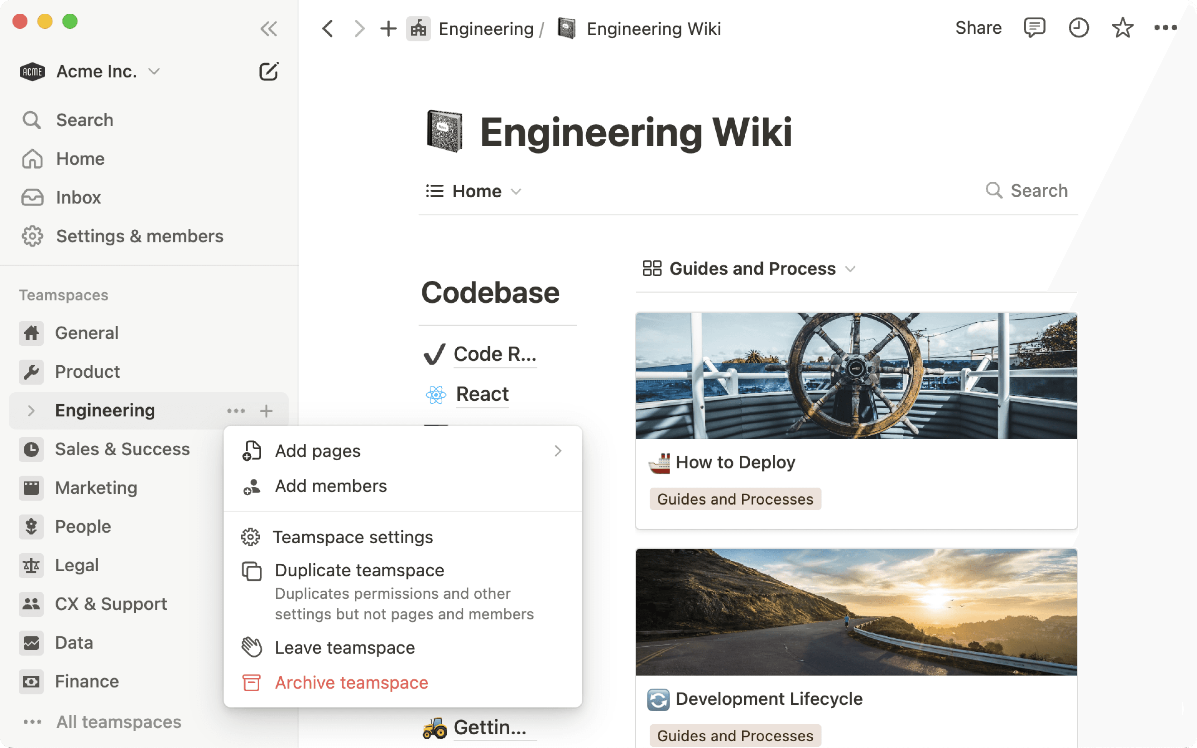 Gerenciamento de espaços de equipe