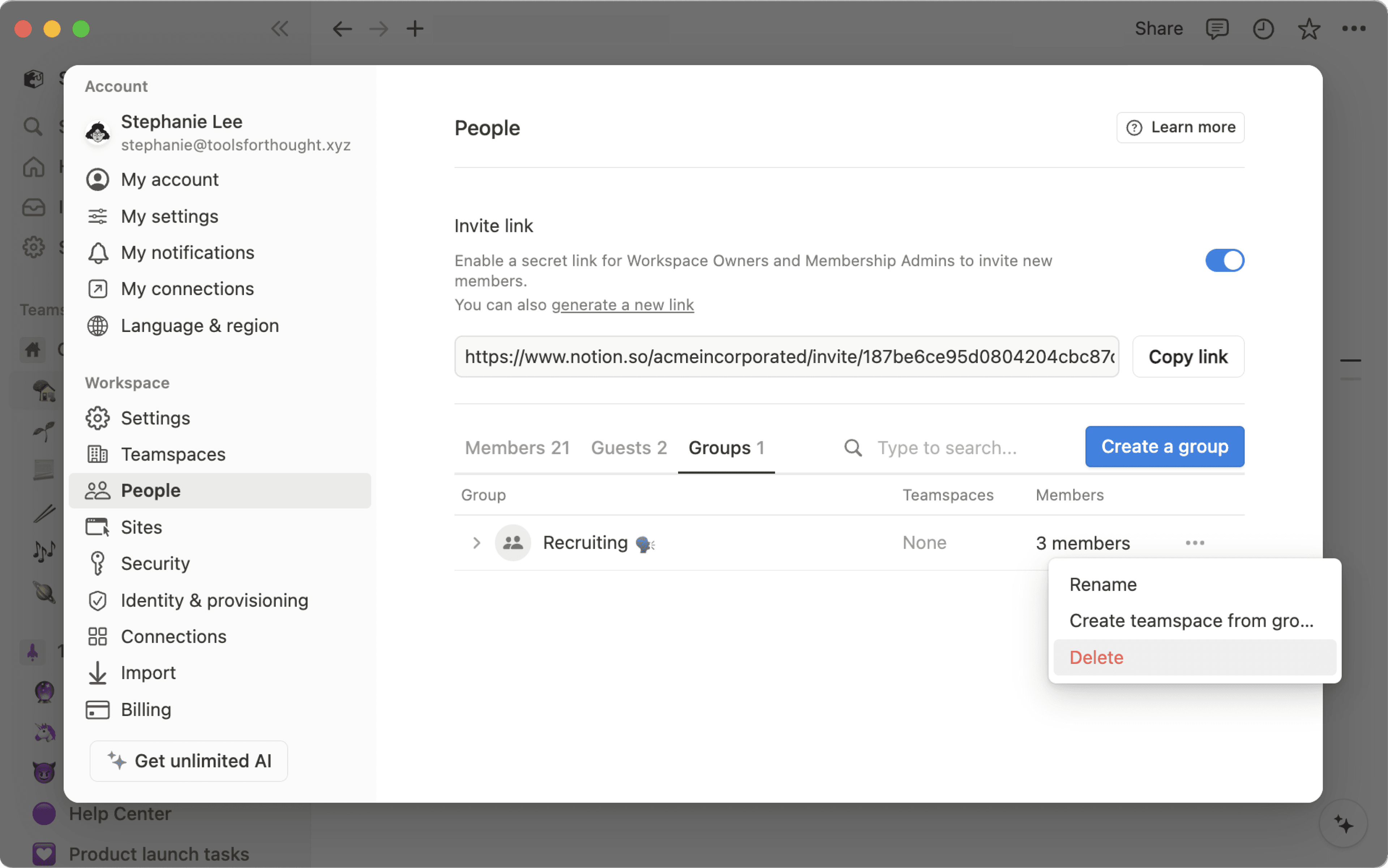 HC: Gerenciar grupos