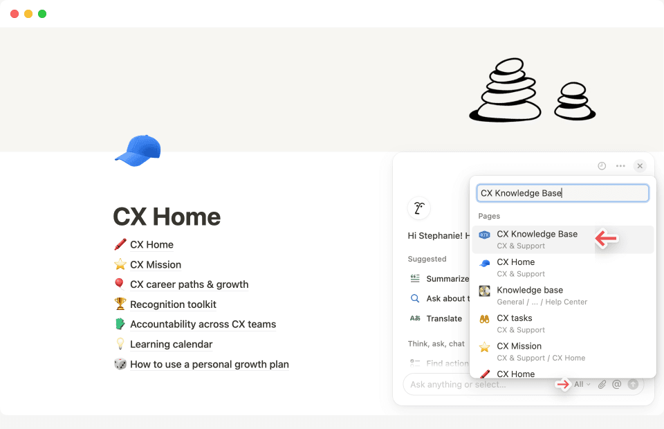 Selecione a página ou a fonte que você deseja que a IA do Notion analise para obter uma resposta específica.