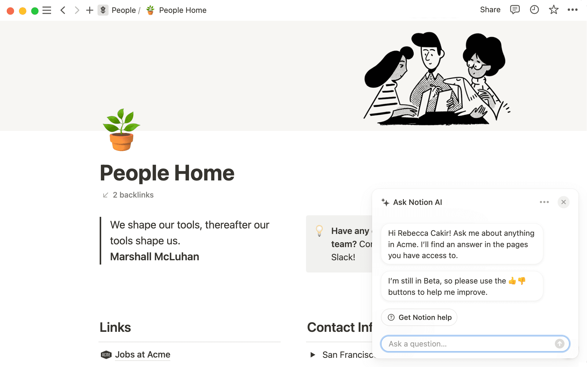 Clique no brilho no canto inferior direito para abrir o Notion Responde.O recurso também está disponível no menu de pesquisa.
