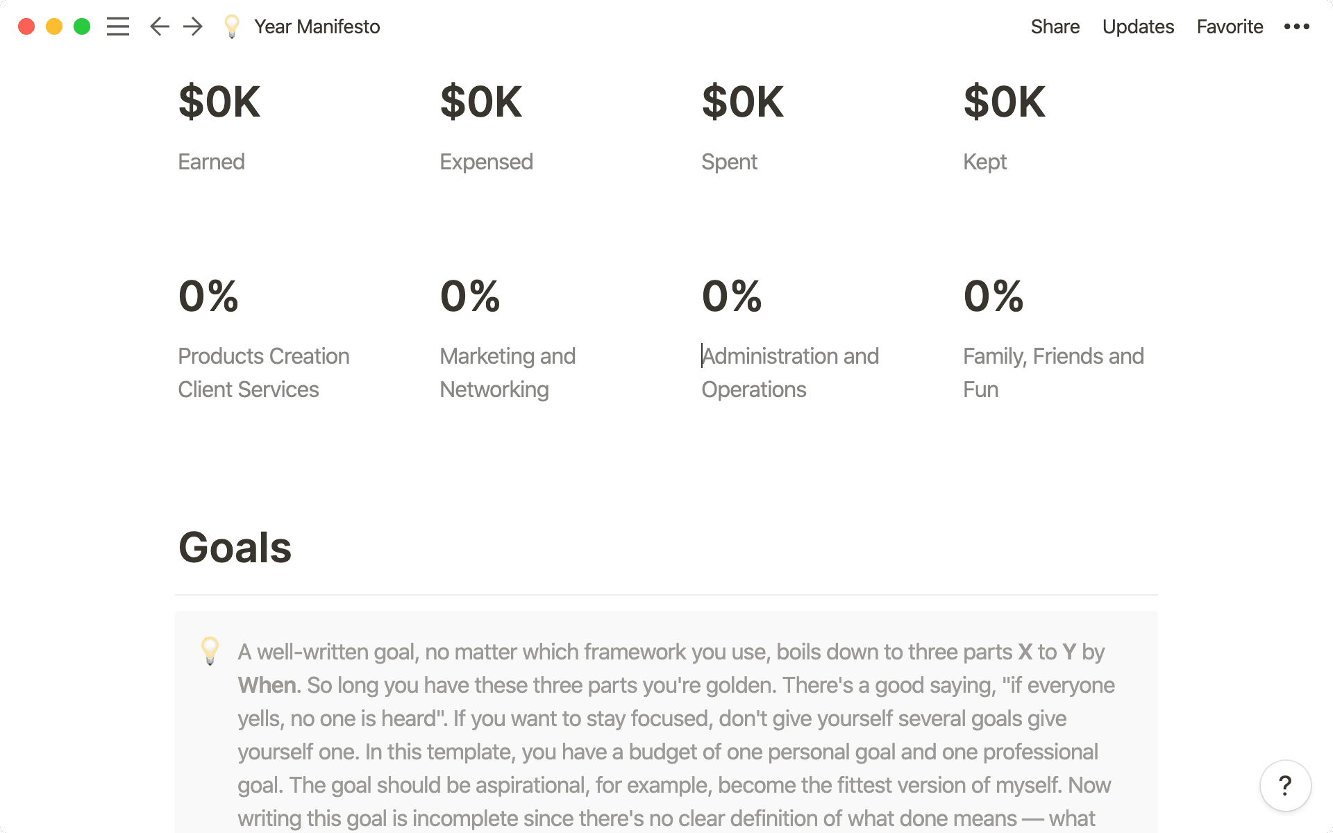 Set goals and create a plan of action using this template.