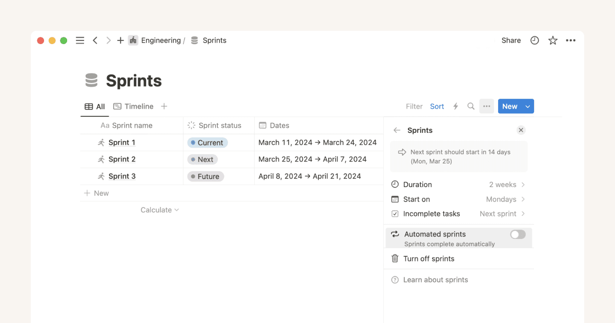 Sprints: simplificado com o sistema de rastreamento de sprint do Notion