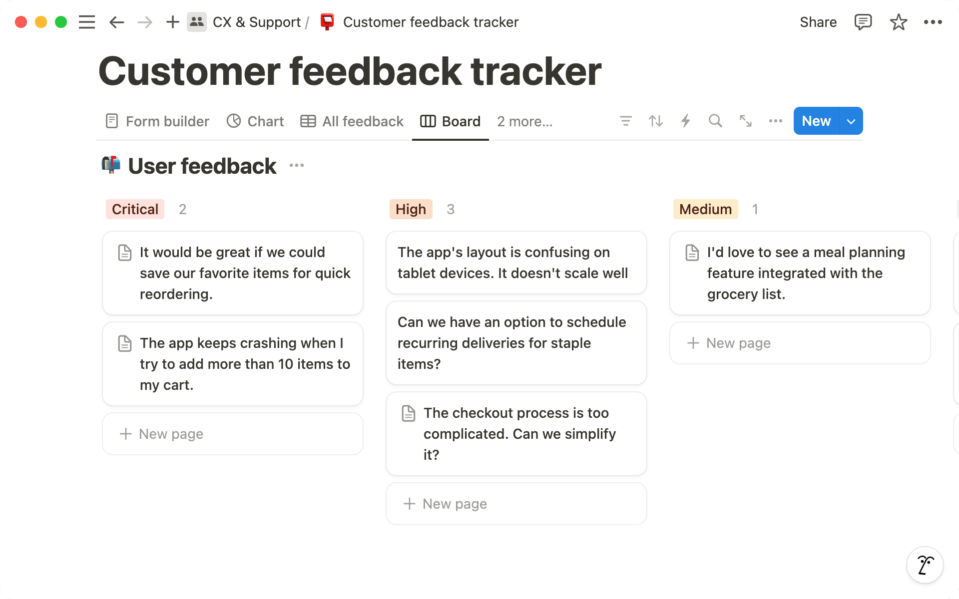 Crie uma visualização em quadro, clicando no menu de três pontos ao lado das visualizações da base de dados