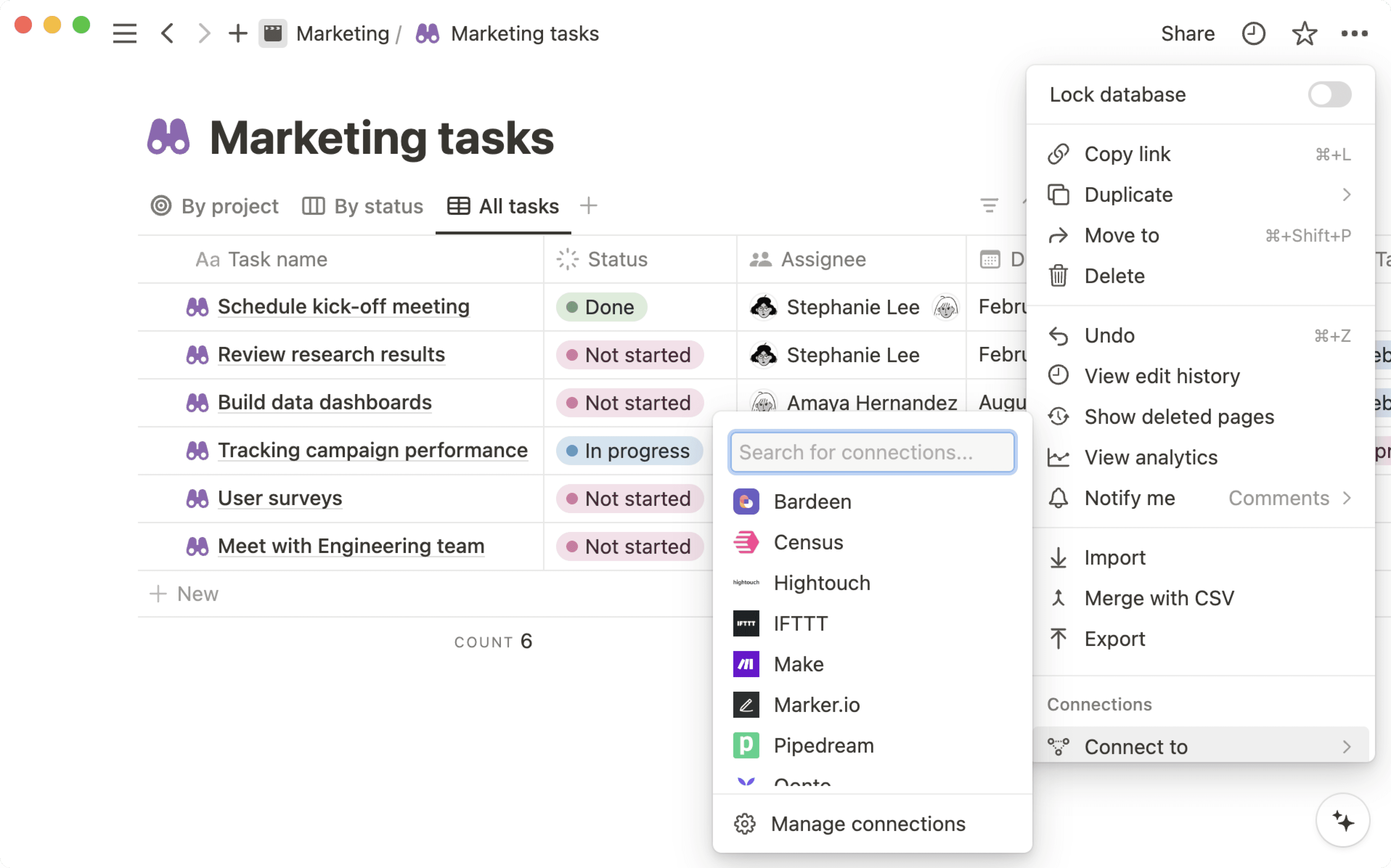 Menu Adicionar conexões