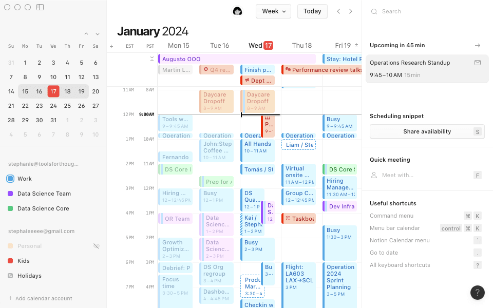 O Notion Calendar permite que você gerencie juntos seu tempo e seu trabalho.