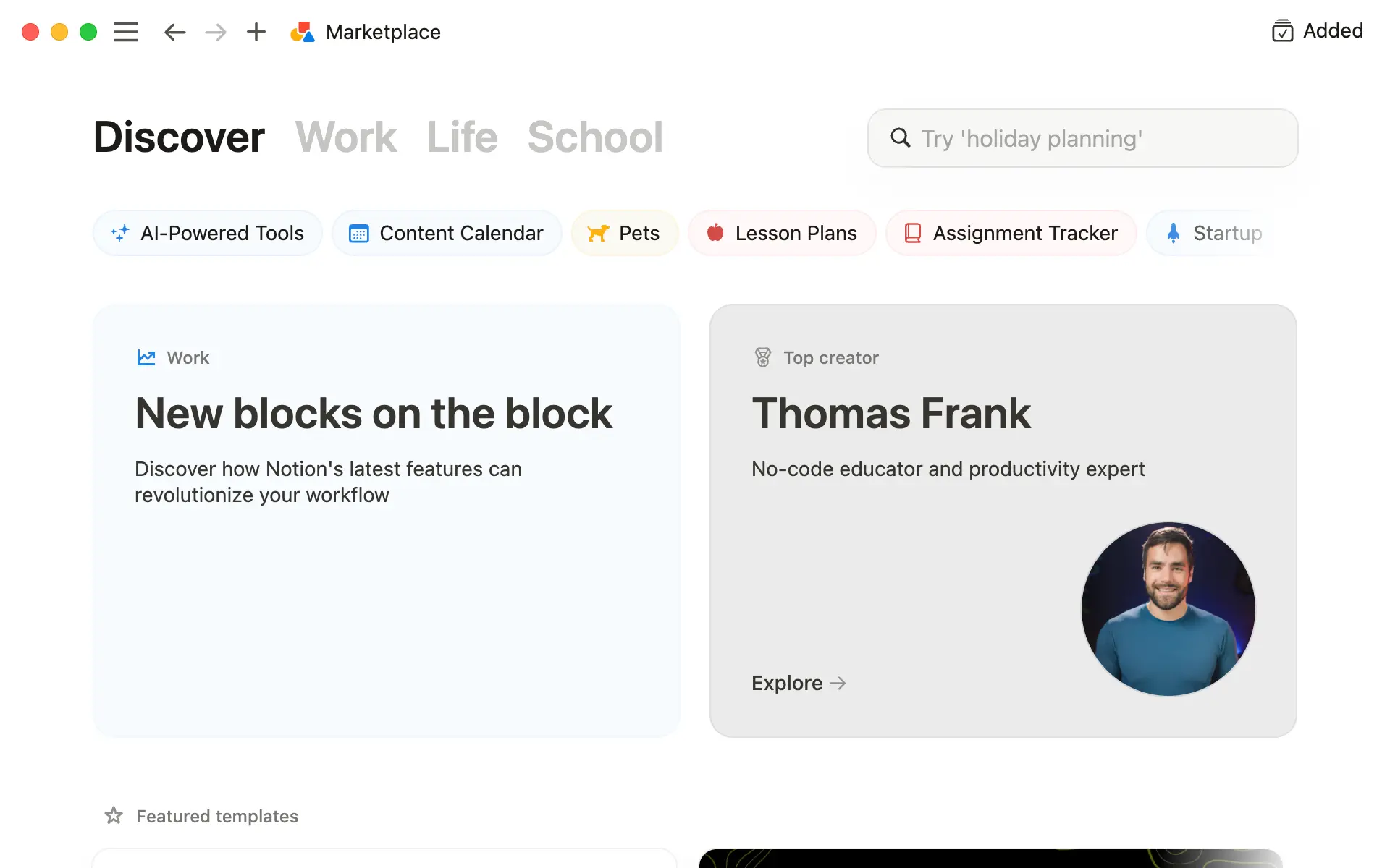 Captura de tela da imagem principal do Marketplace