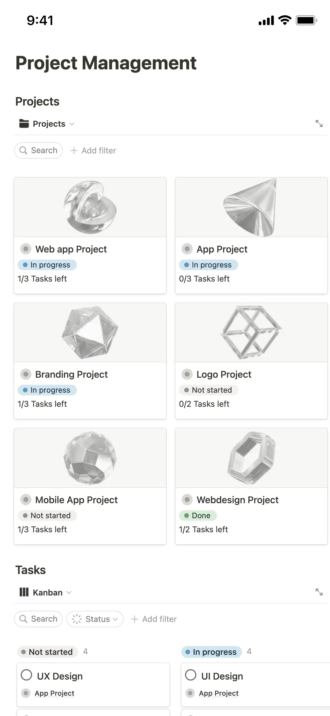 Captura de tela do aplicativo móvel do Notion