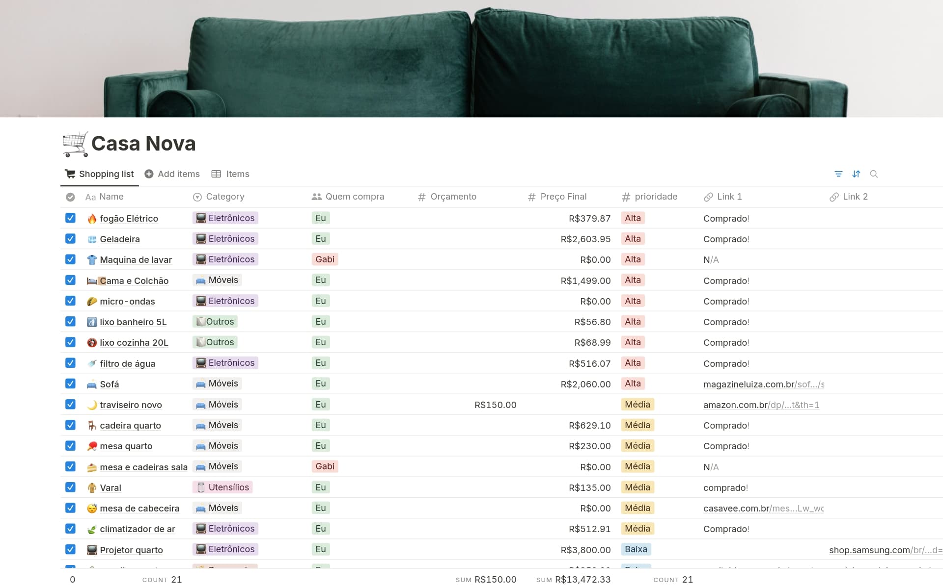 Captura de tela da coleção Casa nova, vida nova! por Notion